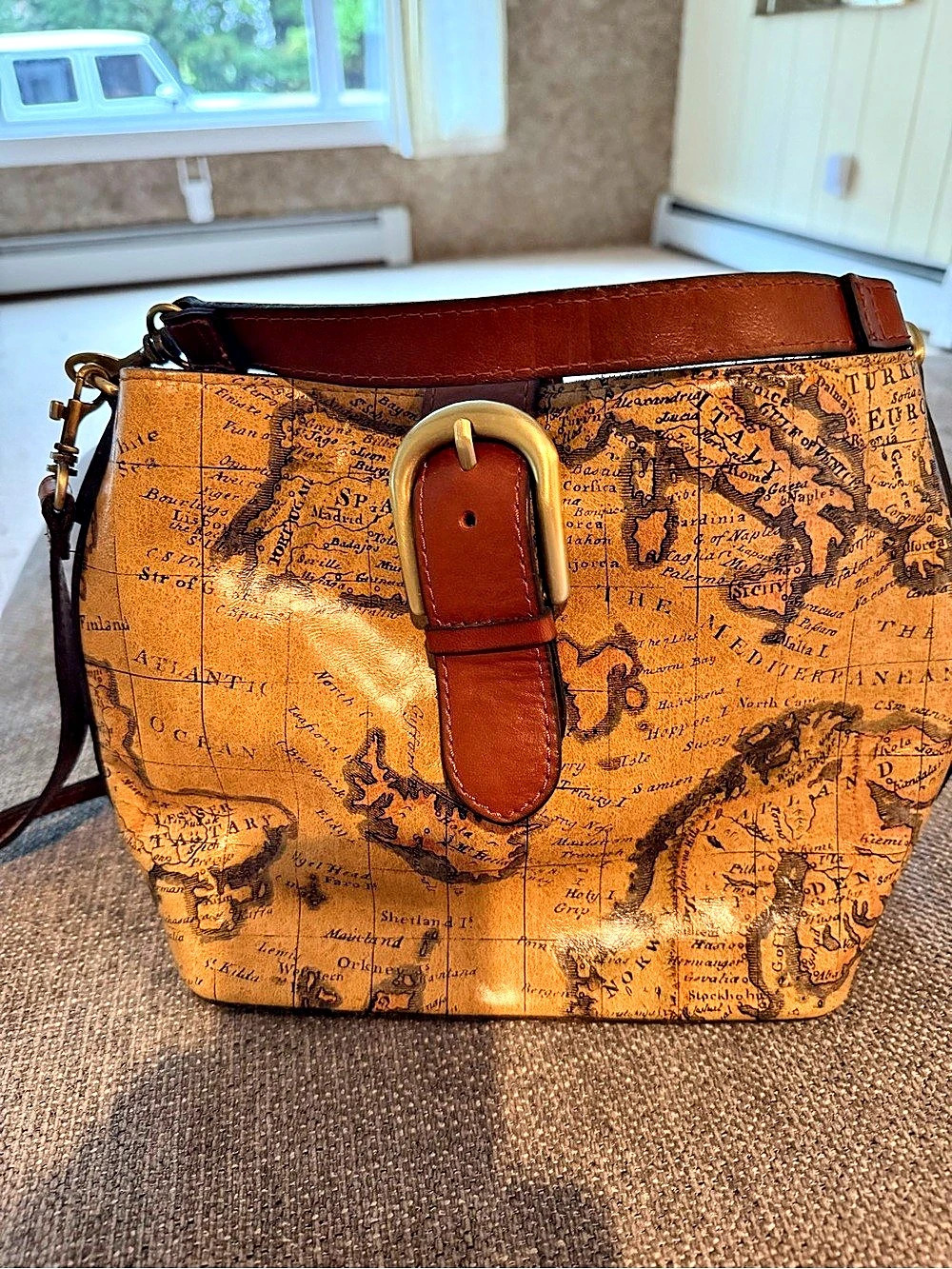 Patricia Nash Geo Classic Map Print Bucket Bag Map Print Shoulder